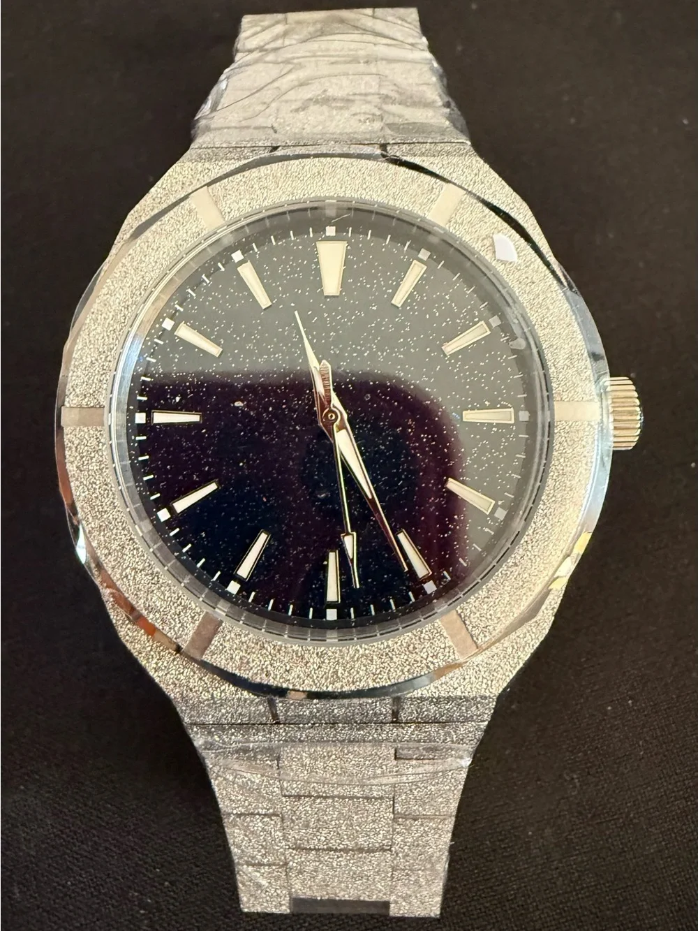 PELVINI MENS ITALIAN WATCH FROSTED SILVER MATCHING LINK BAND & LINK REMOVAL TOOL